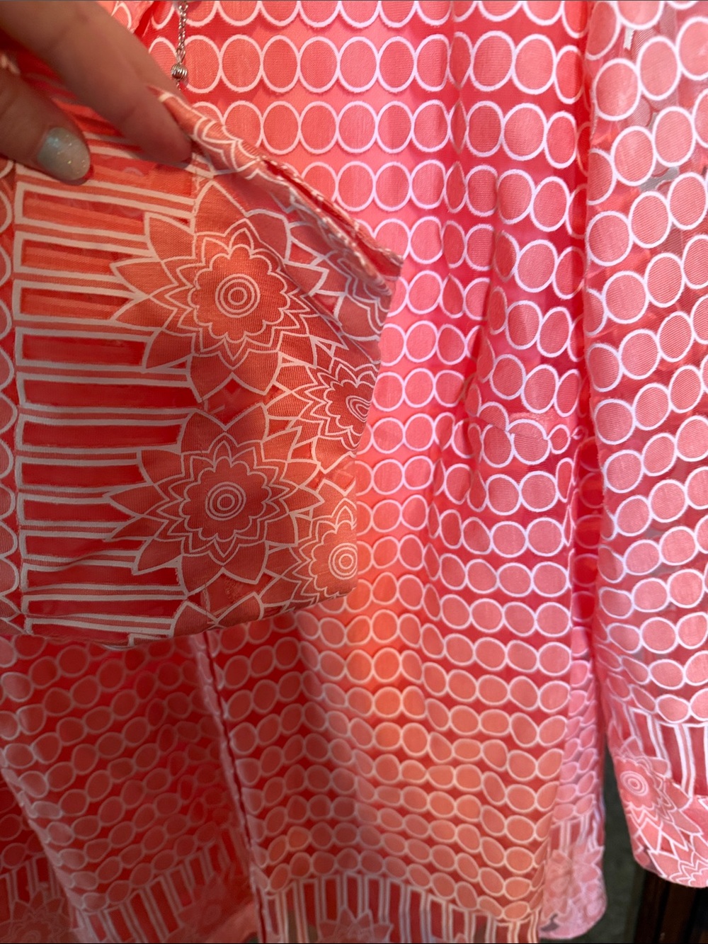 Alfred Dunner Woman 2X Coral Pink Lace Button Up Blouse Set with Necklace - Picture 5 of 6